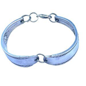 Vintage Handmade Silver Spoon Bracelet Adjustable Flower Design Unique Jewelry G